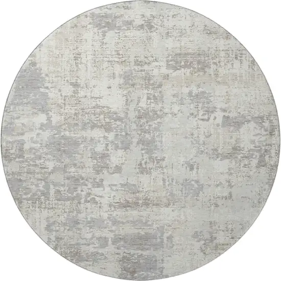 8' Ivory And Gray Abstract Washable Round Rug With UV Protection Photo 3
