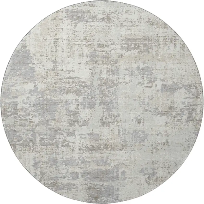 8' Ivory And Gray Abstract Washable Round Rug With UV Protection Photo 3