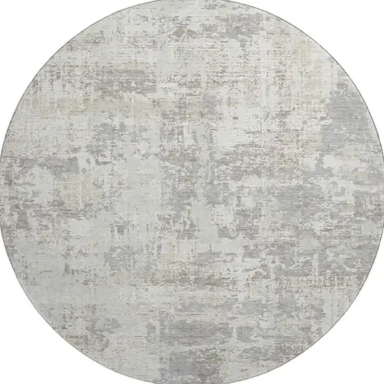 8' Ivory And Gray Abstract Washable Round Rug With UV Protection Photo 2