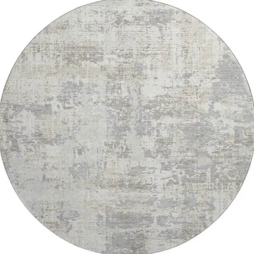 8' Ivory And Gray Abstract Washable Round Rug With UV Protection Photo 2