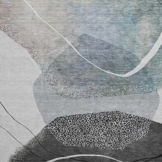 8' Ivory And Gray Abstract Washable Round Rug With UV Protection Photo 3