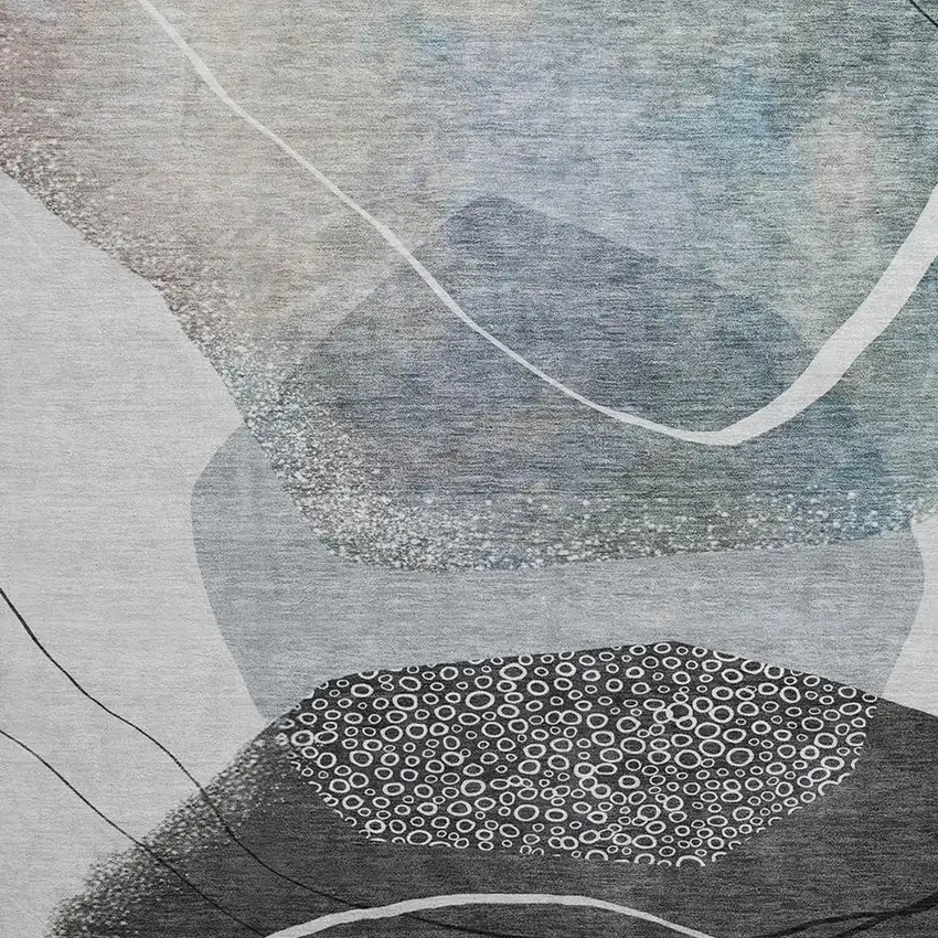 8' Ivory And Gray Abstract Washable Round Rug With UV Protection Photo 3