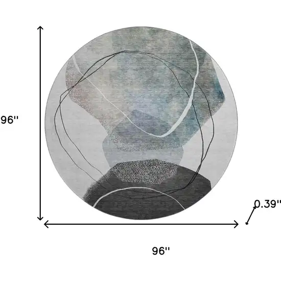 8' Ivory And Gray Abstract Washable Round Rug With UV Protection Photo 8