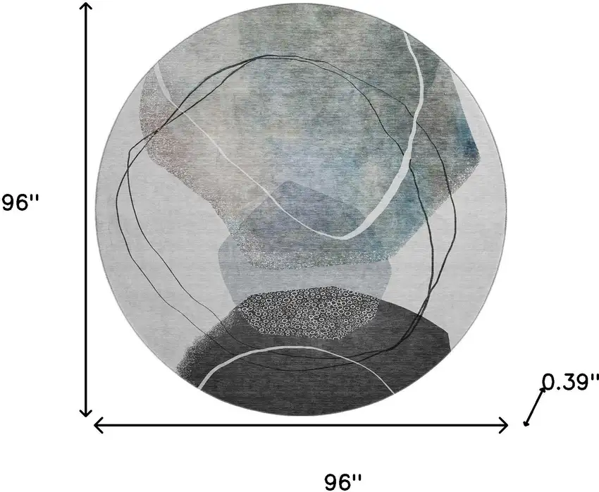 8' Ivory And Gray Abstract Washable Round Rug With UV Protection Photo 8