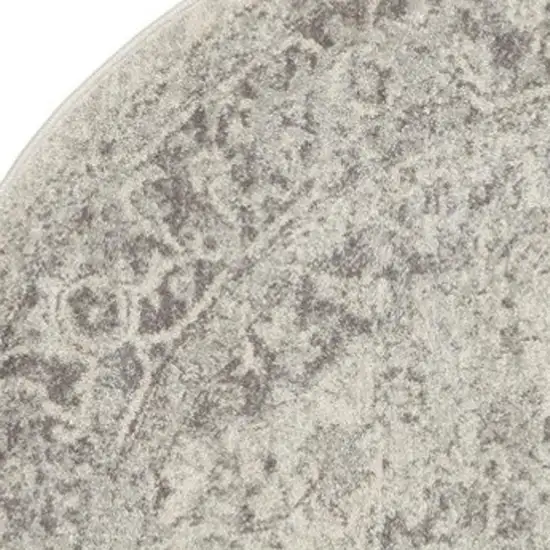 8' Ivory And Gray Floral Medallion Distressed Round Rug Photo 3