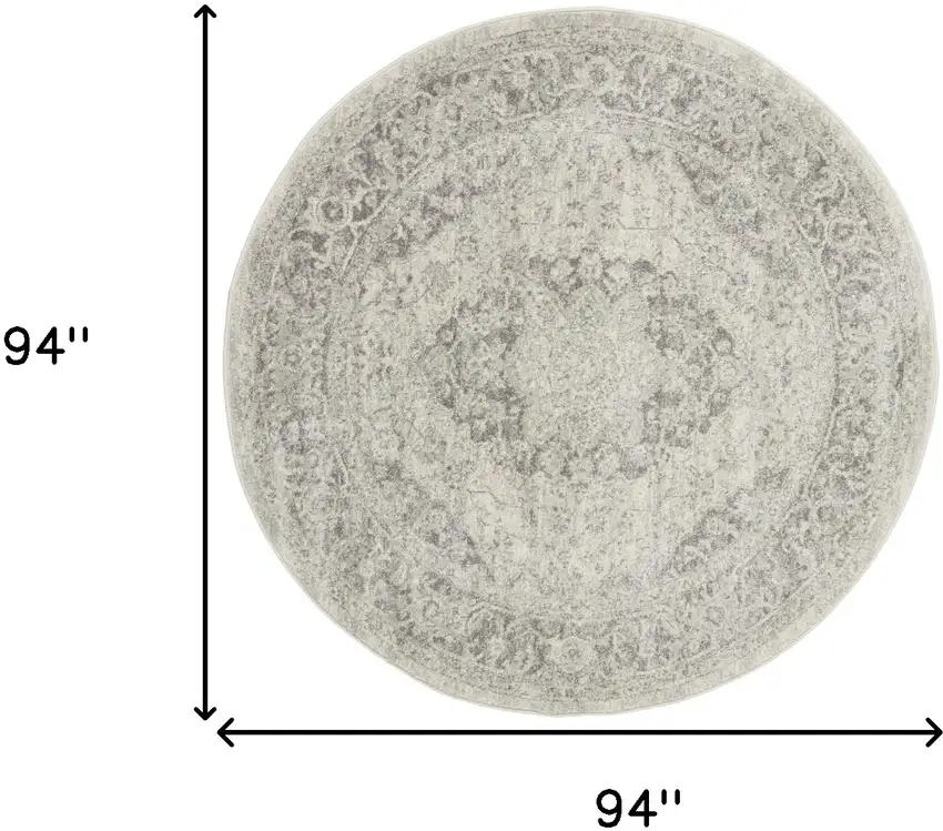 8' Ivory And Gray Floral Medallion Distressed Round Rug Photo 6