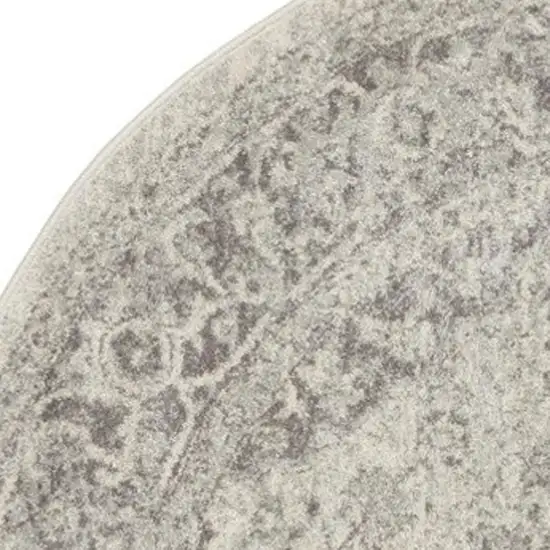 5' Ivory And Gray Floral Medallion Distressed Round Rug Photo 4
