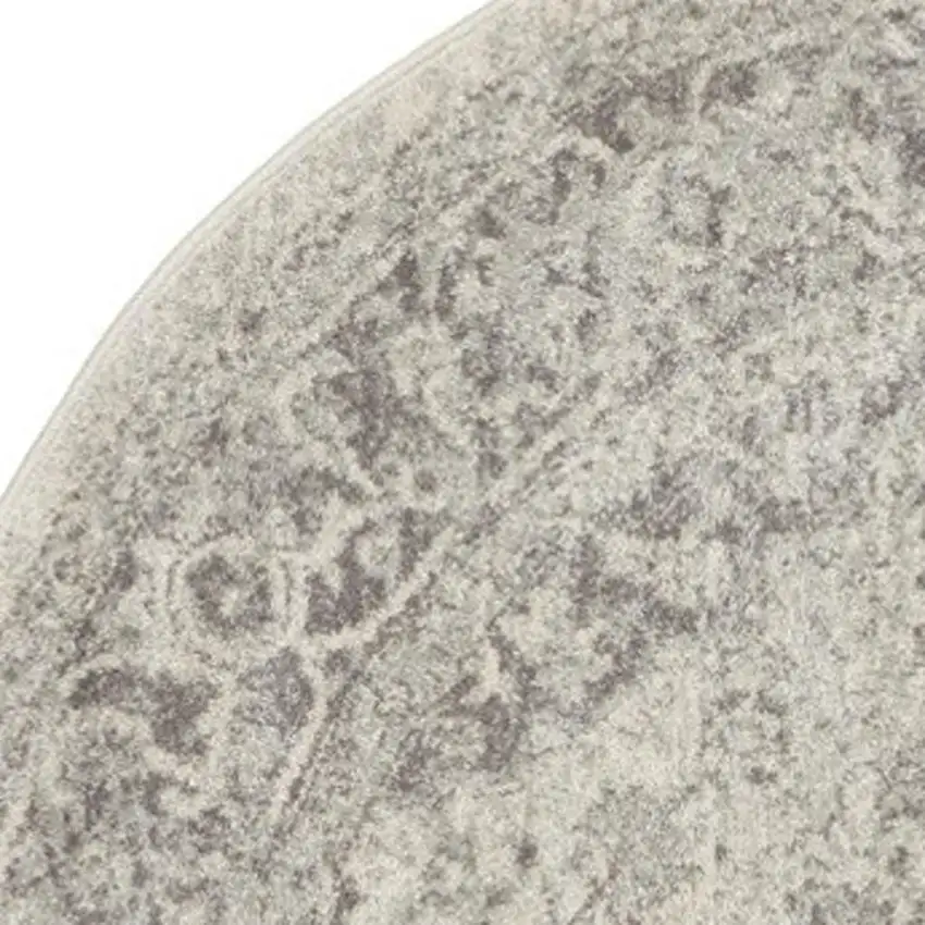 5' Ivory And Gray Floral Medallion Distressed Round Rug Photo 4