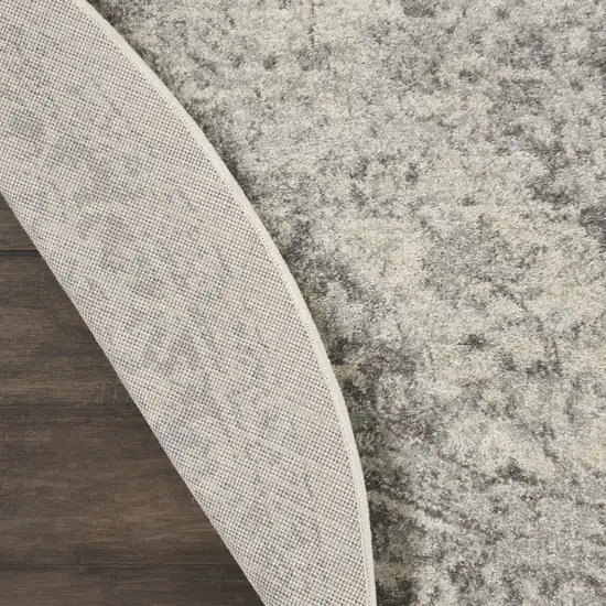 5' Ivory And Gray Floral Medallion Distressed Round Rug Photo 9