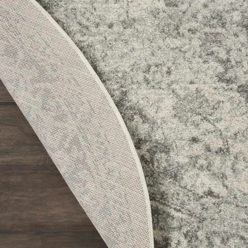 5' Ivory And Gray Floral Medallion Distressed Round Rug Photo 9
