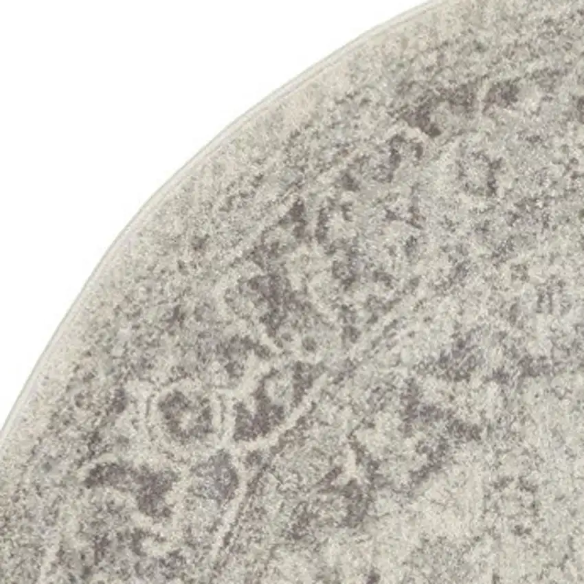 5' Ivory And Gray Floral Medallion Distressed Round Rug Photo 7