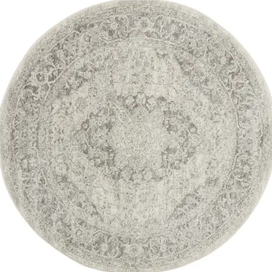 5' Ivory And Gray Floral Medallion Distressed Round Rug Photo 3