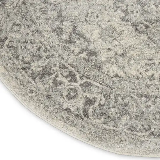 5' Ivory And Gray Floral Medallion Distressed Round Rug Photo 9