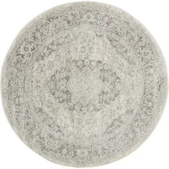 4' Ivory And Gray Floral Medallion Distressed Round Rug Photo 1