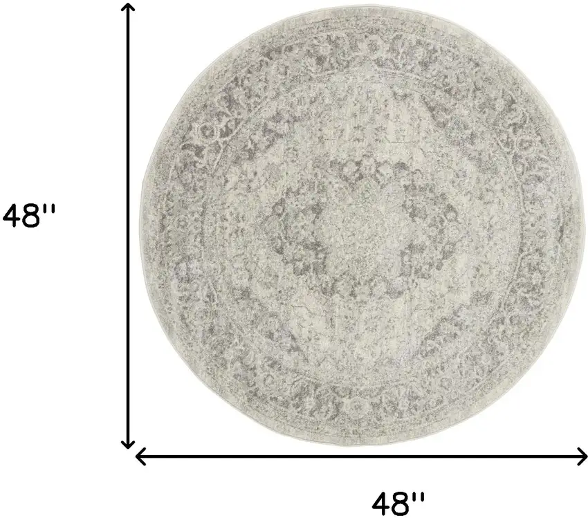 4' Ivory And Gray Floral Medallion Distressed Round Rug Photo 3