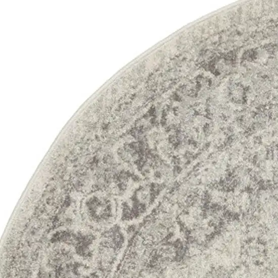 4' Ivory And Gray Floral Medallion Distressed Round Rug Photo 4