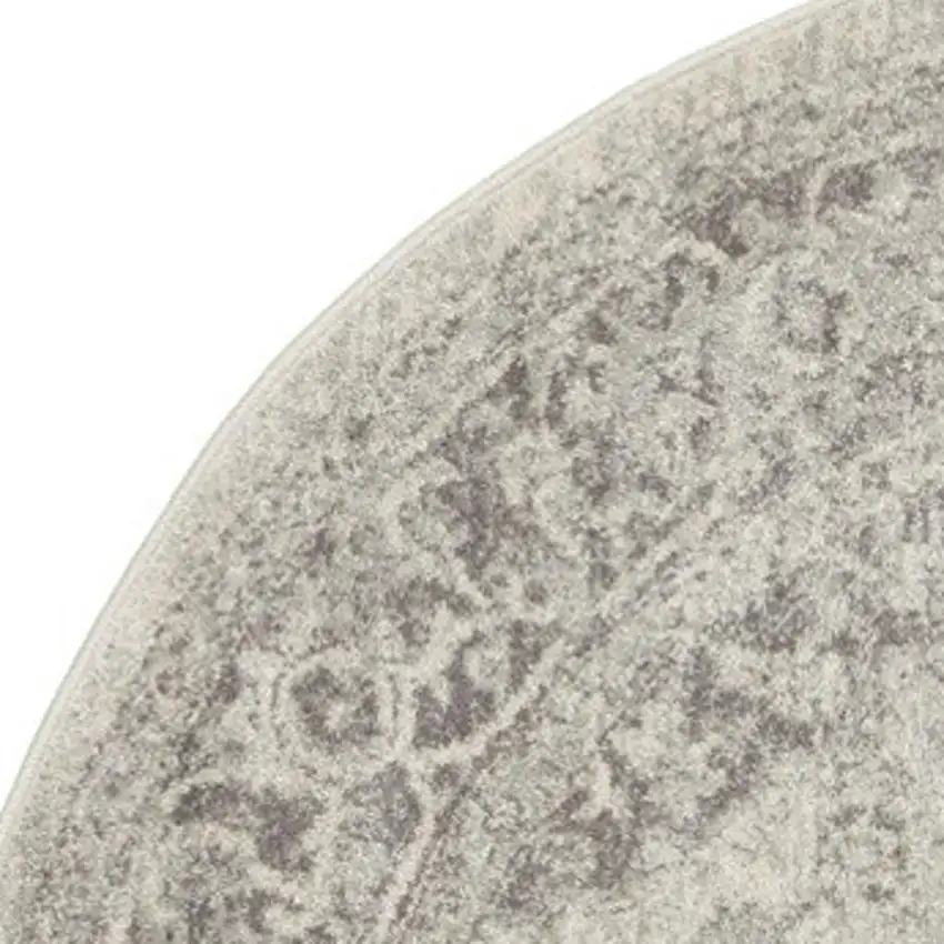 4' Ivory And Gray Floral Medallion Distressed Round Rug Photo 4