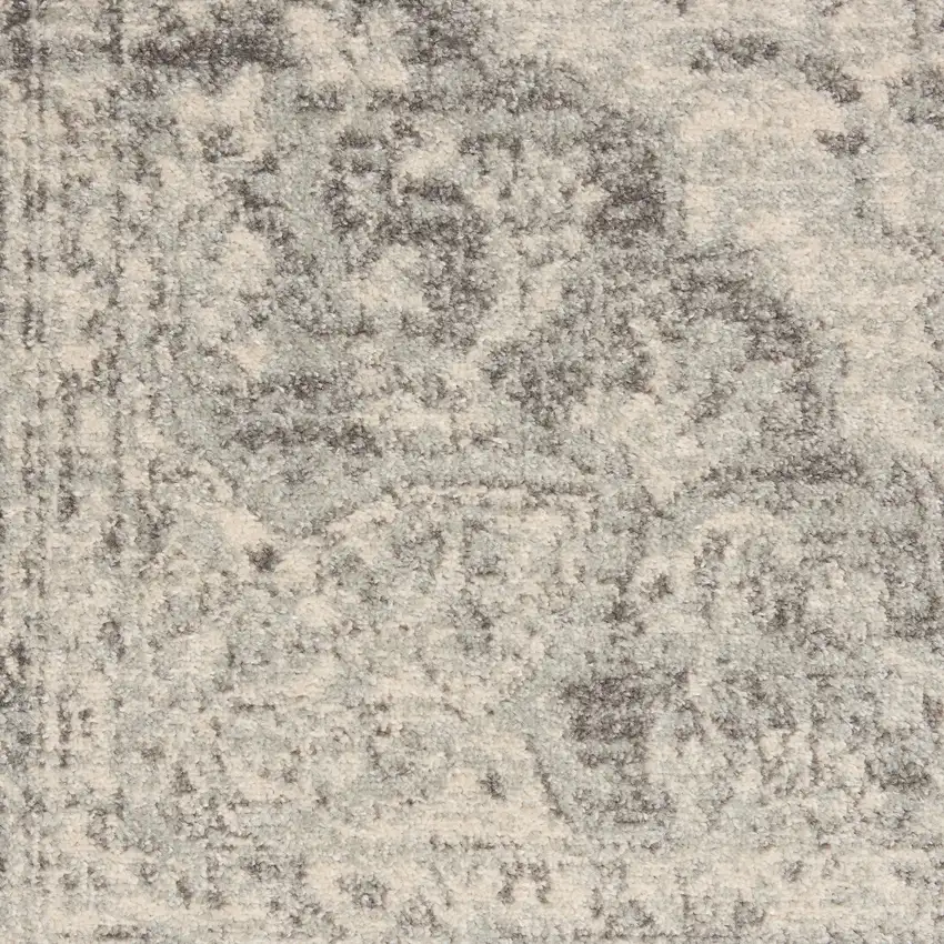 7' Ivory And Gray Floral Medallion Distressed Runner Rug Photo 8