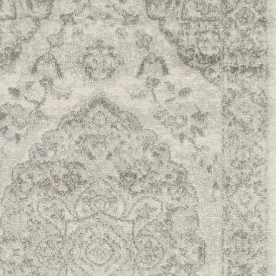 7' Ivory And Gray Floral Medallion Distressed Runner Rug Photo 6