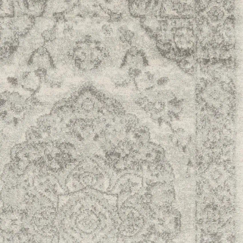 7' Ivory And Gray Floral Medallion Distressed Runner Rug Photo 6