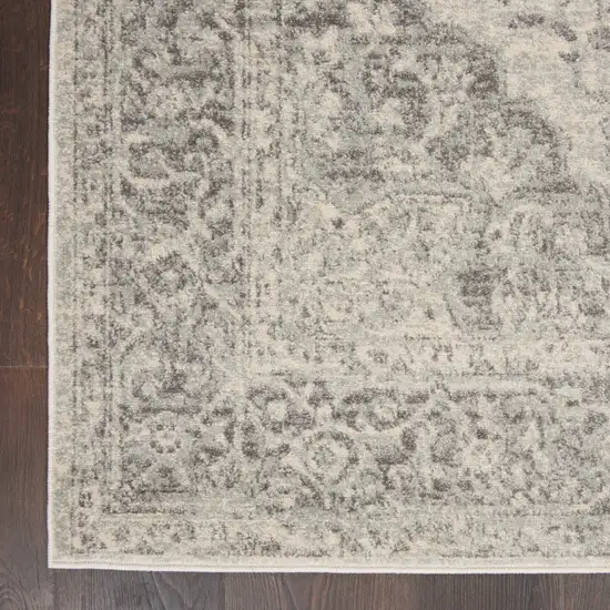 7' Ivory And Gray Floral Medallion Distressed Runner Rug Photo 7