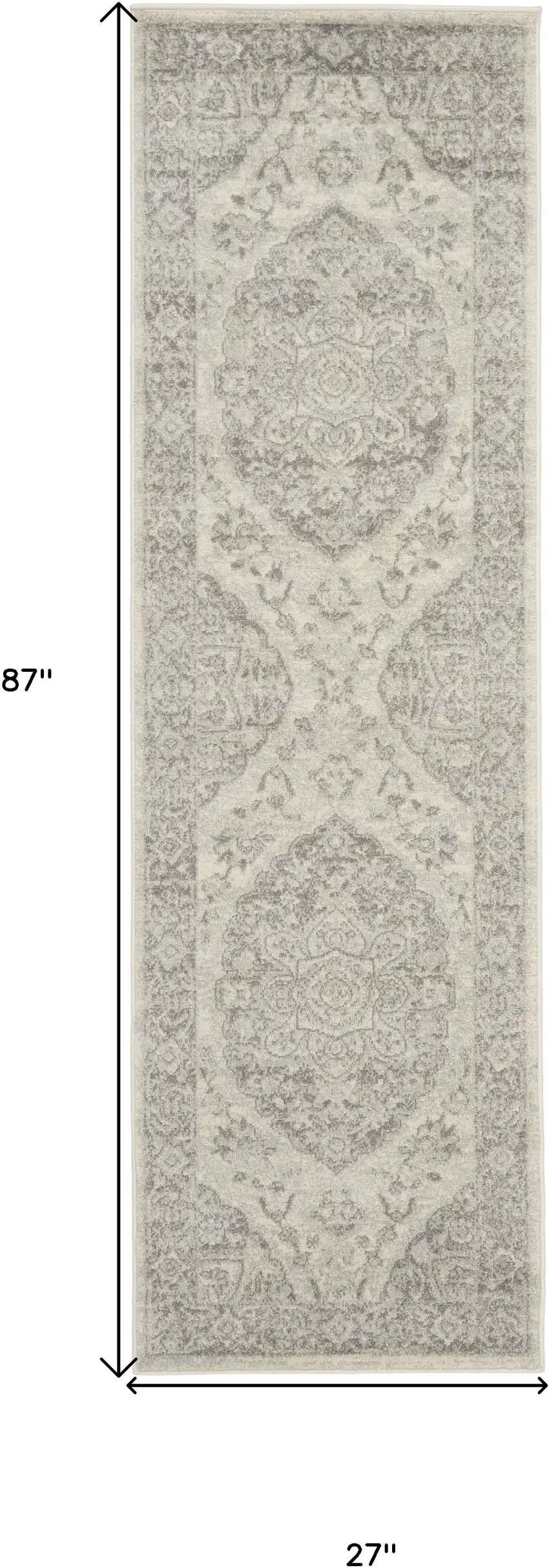 7' Ivory And Gray Floral Medallion Distressed Runner Rug Photo 3