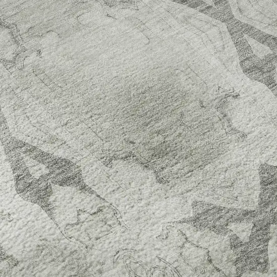 8' Ivory And Gray Floral Medallion Washable Round Rug With UV Protection Photo 9