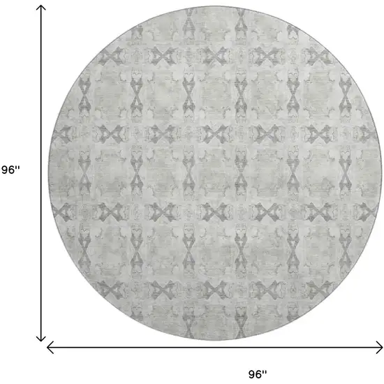 8' Ivory And Gray Floral Medallion Washable Round Rug With UV Protection Photo 9