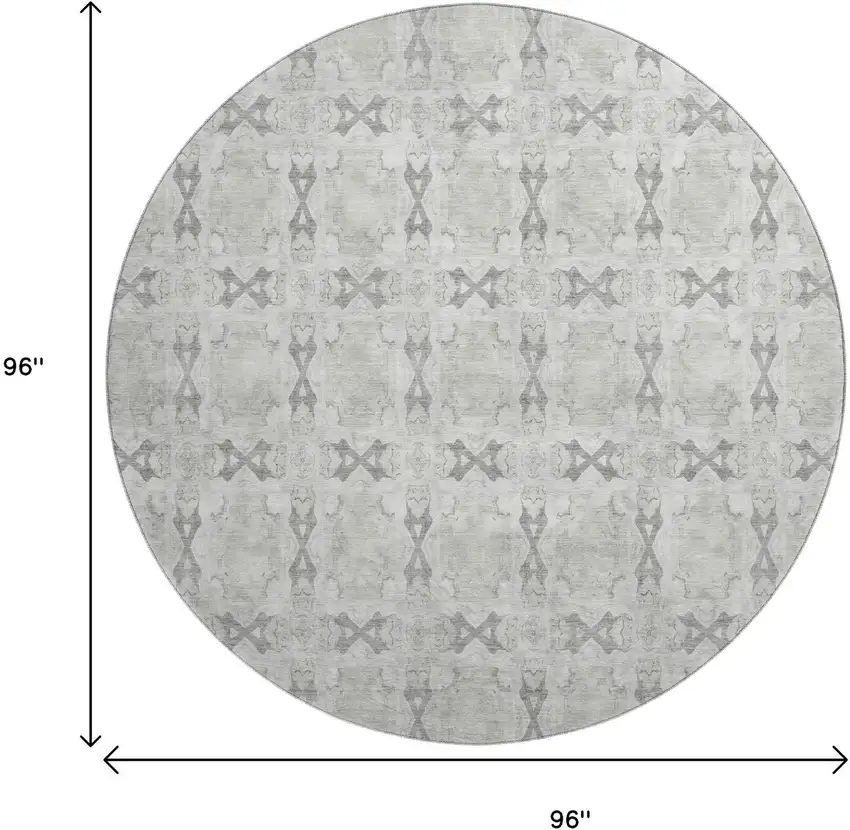 8' Ivory And Gray Floral Medallion Washable Round Rug With UV Protection Photo 9