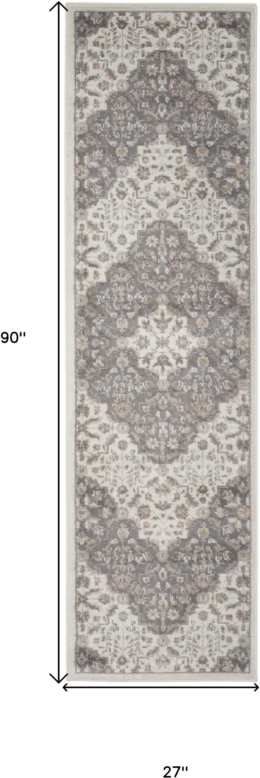8' Ivory And Gray Floral Runner Rug Photo 3