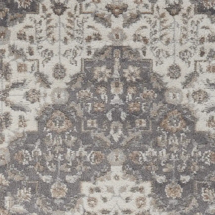 8' Ivory And Gray Floral Runner Rug Photo 5