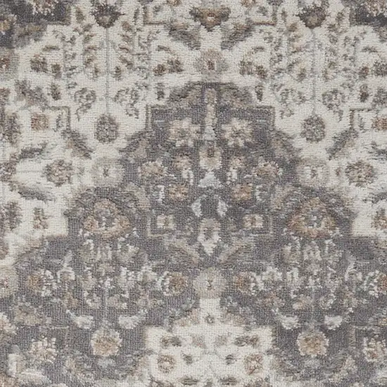 8' Ivory And Gray Floral Runner Rug Photo 5