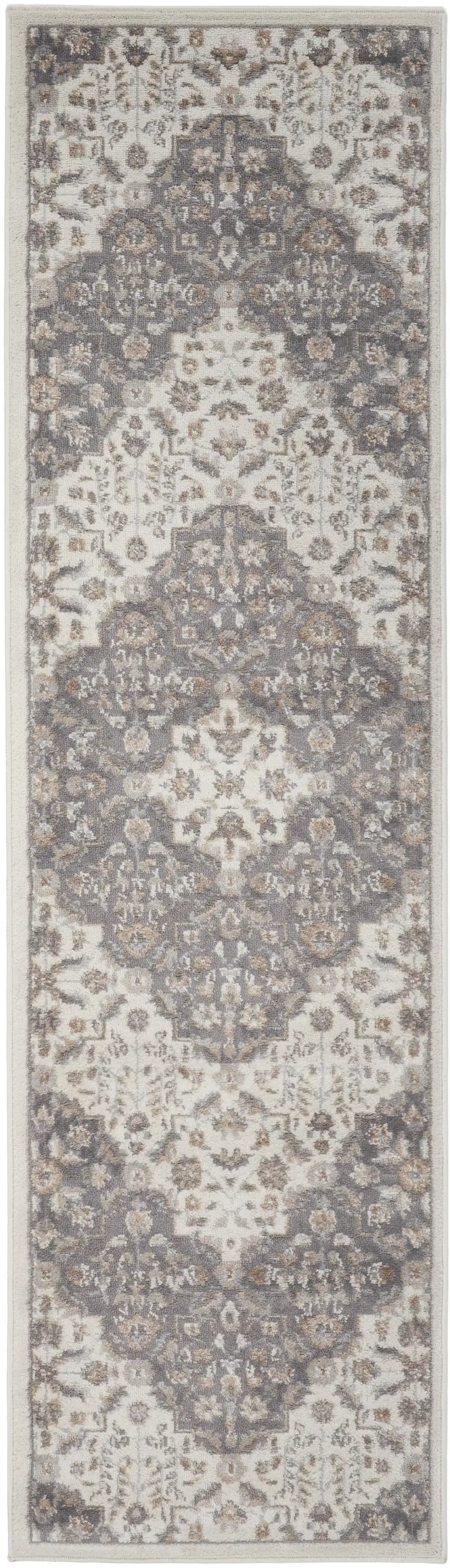 8' Ivory And Gray Floral Runner Rug Photo 4