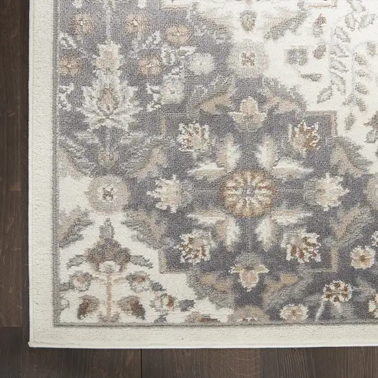 8' Ivory And Gray Floral Runner Rug Photo 9