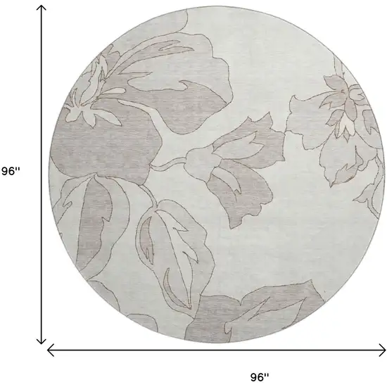 8' Ivory And Gray Floral Washable Round Rug With UV Protection Photo 9