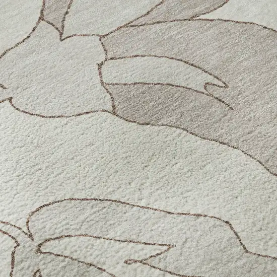 8' Ivory And Gray Floral Washable Round Rug With UV Protection Photo 8