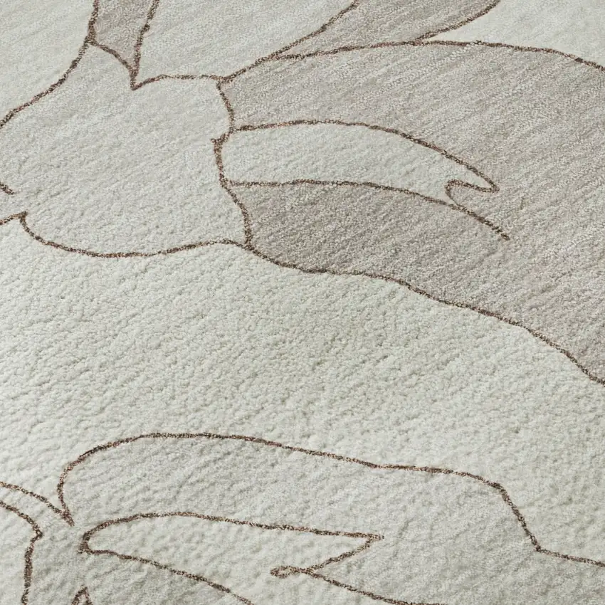 8' Ivory And Gray Floral Washable Round Rug With UV Protection Photo 8