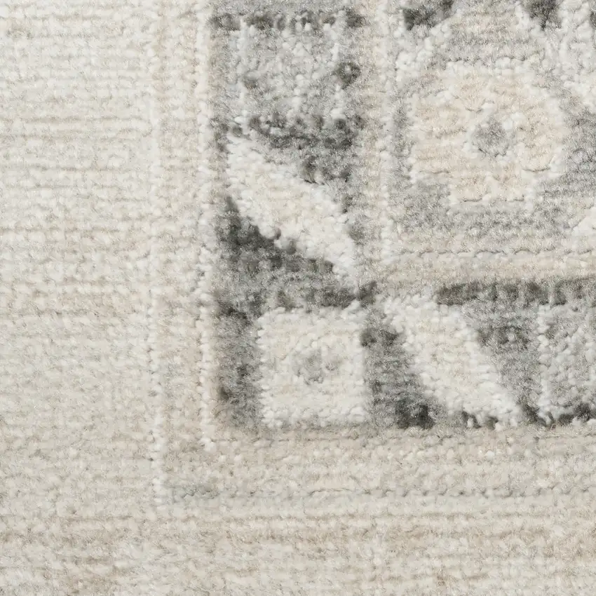 8' Ivory And Gray Geometric Distressed Runner Rug Photo 8