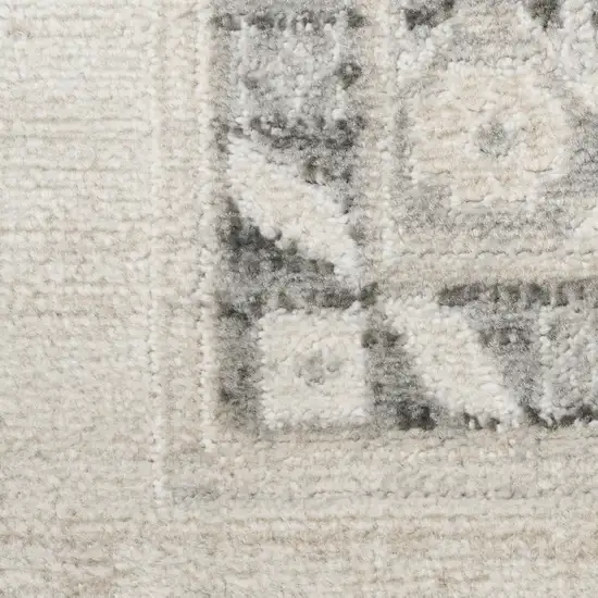 8' Ivory And Gray Geometric Distressed Runner Rug Photo 8