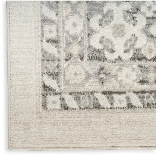 8' Ivory And Gray Geometric Distressed Runner Rug Photo 9