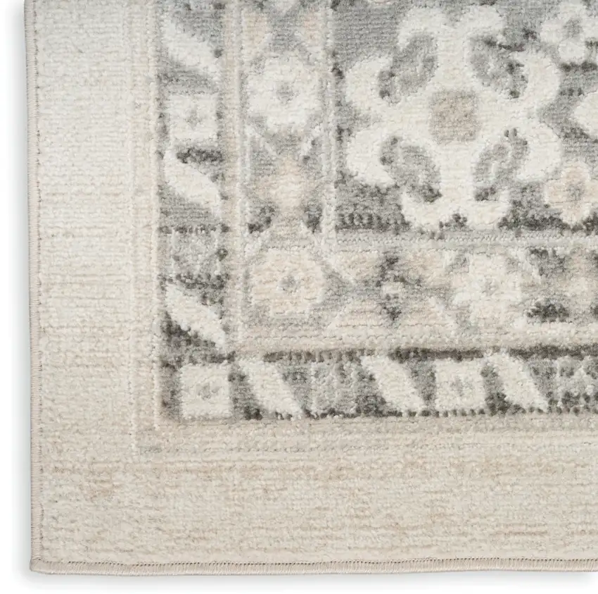 8' Ivory And Gray Geometric Distressed Runner Rug Photo 9