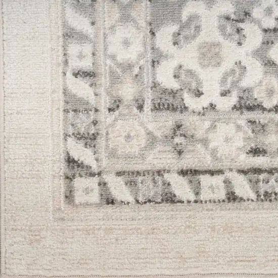 8' Ivory And Gray Geometric Distressed Runner Rug Photo 6