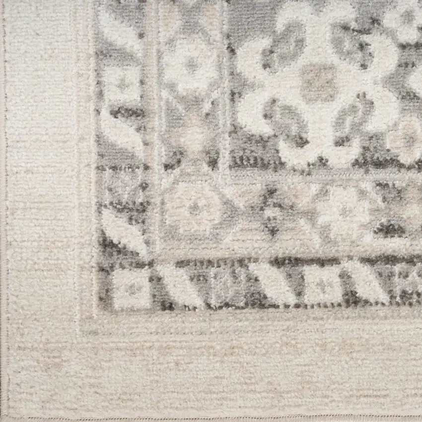 8' Ivory And Gray Geometric Distressed Runner Rug Photo 6