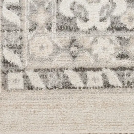 8' Ivory And Gray Geometric Distressed Runner Rug Photo 5