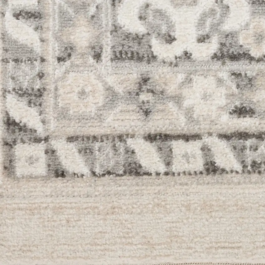 8' Ivory And Gray Geometric Distressed Runner Rug Photo 5