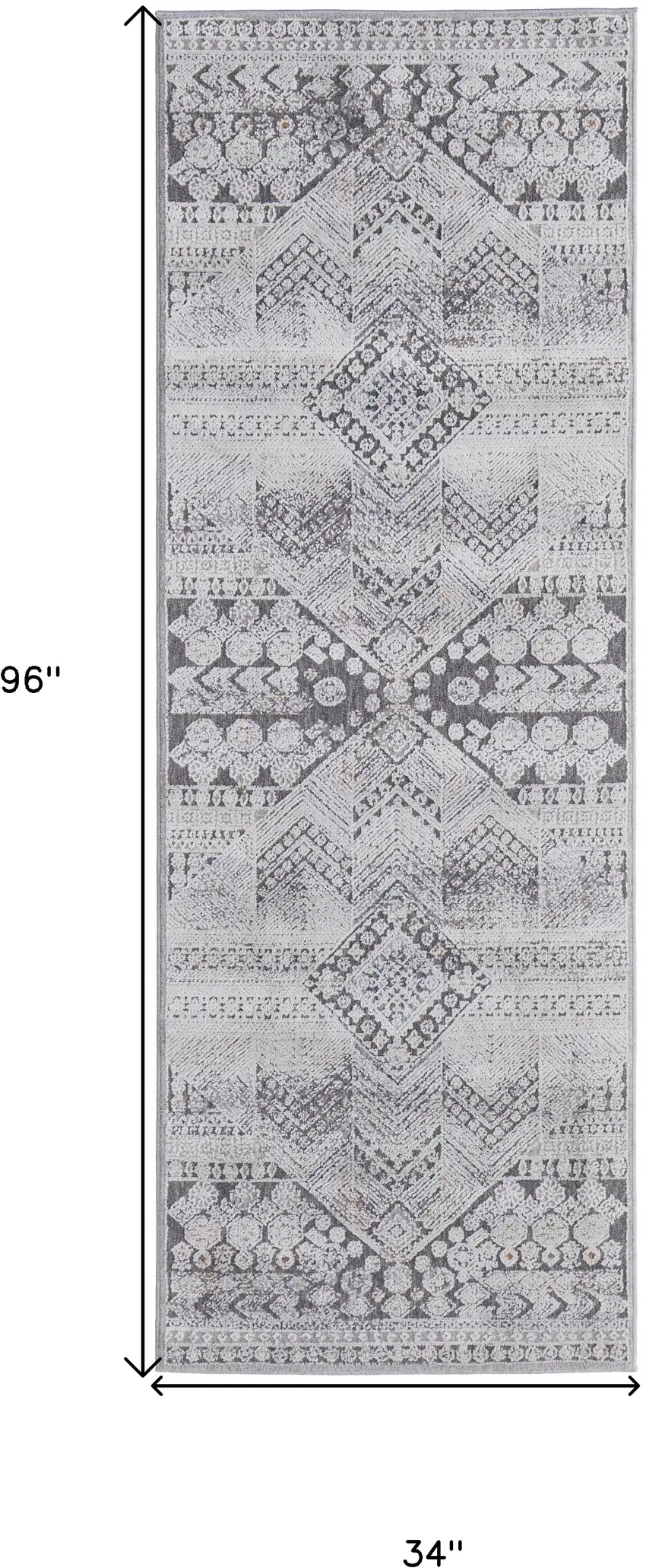 8' Ivory And Gray Geometric Power Loom Distressed Stain Resistant Runner Rug Photo 7