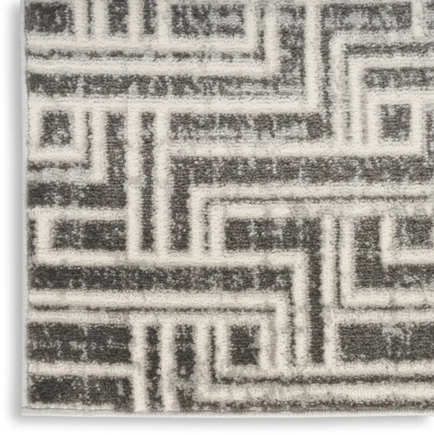 8' Ivory And Gray Geometric Runner Rug Photo 4