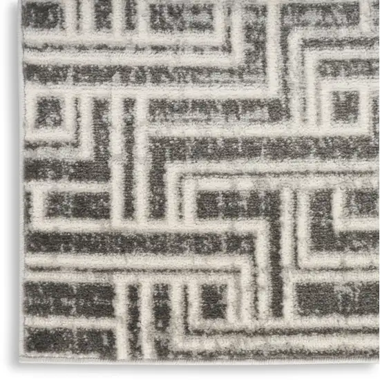8' Ivory And Gray Geometric Runner Rug Photo 4