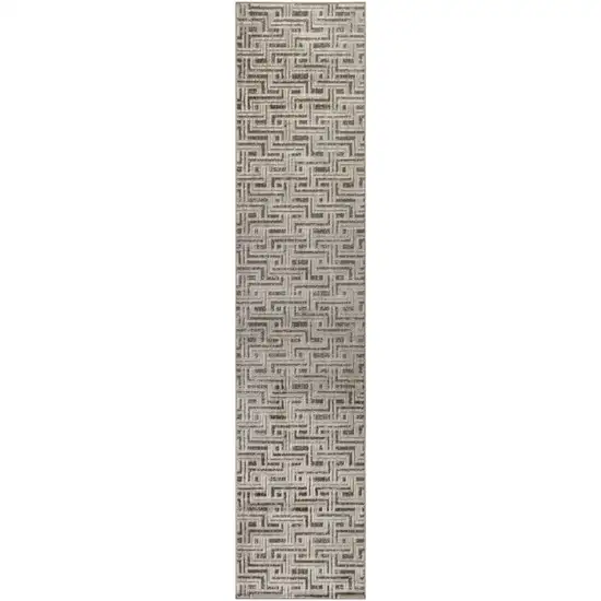 8' Ivory And Gray Geometric Runner Rug Photo 6