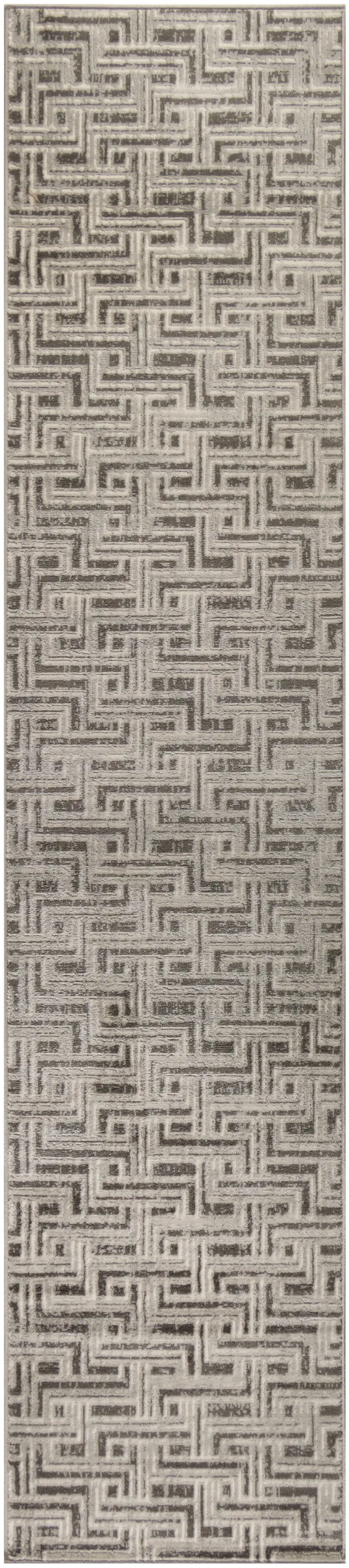 8' Ivory And Gray Geometric Runner Rug Photo 6